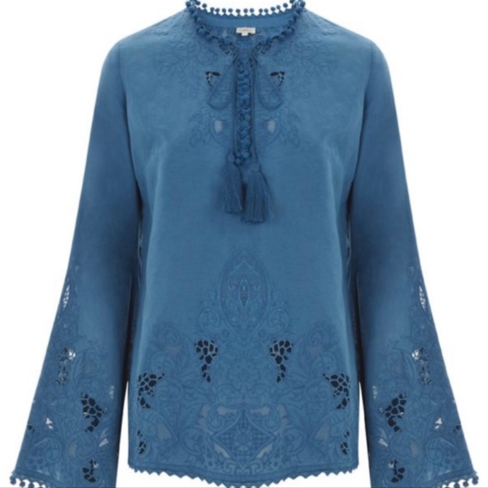 Talitha Medium Teal Embroidered Blouse Luxury Boho Chic Handmade Top Boho Chic